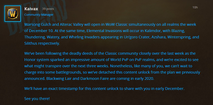 WoW Classic's Warsong Gulch and Alterac Valley will be opened in the week of December 10.png