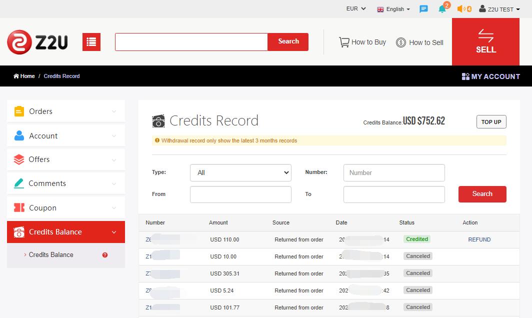 What is Z2U Credits Balance, how to use credits balance?
