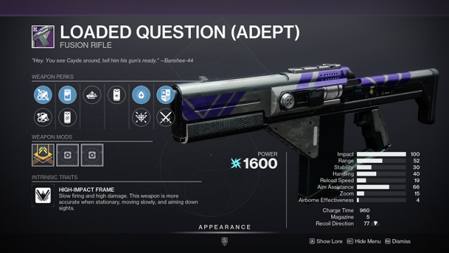 Destiny 2 Weapon Guide How to Obtain the Loaded Question Fusion Rifle and God Roll.png