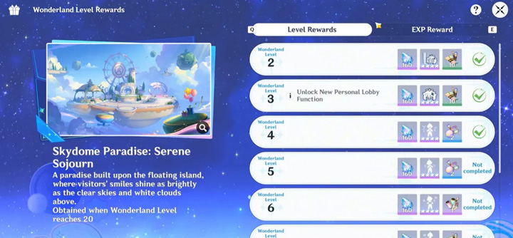 Rewards for Increasing Wonderland Level